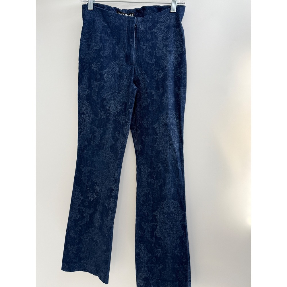 Vintage 90s Work Order Damask Print Bootcut Flare Navy Blue Goth Grunge USA 4